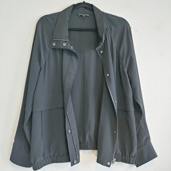 Eileen Fisher Black Silk Crepe de Chine Zip Front Jacket Sz M - Picture 6 of 11